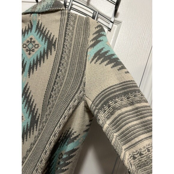 Dreamers Open Front Cardigan Sweater Women’s Medium/ Large Tribal Print Aqua - Picture 16 of 16